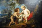 Peter Paul Rubens Infant Christ and St John the Babtist in a landscape oil painting reproduction
